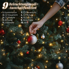 SALCAR Weihnachtsbaum Lichterkette mit Ring & Girlanden – Warmweiß & Bunt, 9 Modi, Timer & Speicherfunktion, IP44 Wasserdicht – Für 0,9m bis 3,5m Tannenbäume