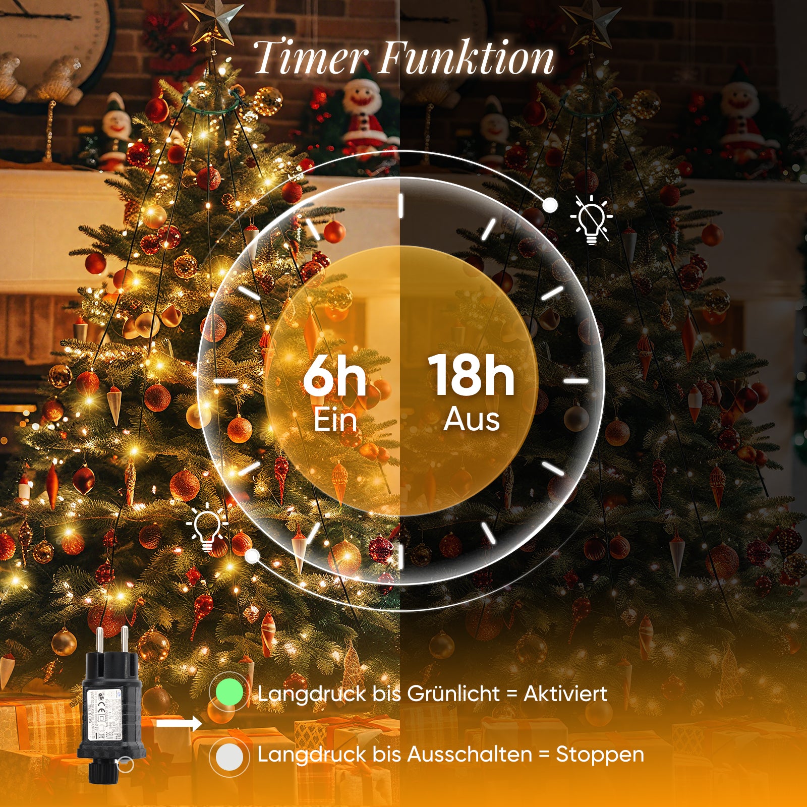 SALCAR Weihnachtsbaum Lichterkette mit Ring & Girlanden – Warmweiß & Bunt, 9 Modi, Timer & Speicherfunktion, IP44 Wasserdicht – Für 0,9m bis 3,5m Tannenbäume
