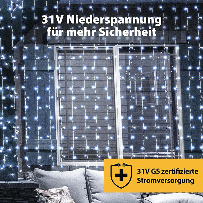 Salcar 3 x 3 m LED Lichtervorhang, 300 LEDs, 31V GS-zertifizierte Stromversorgung