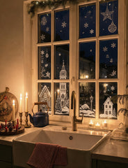 Salcar Weihnachts dekohäuschen Fensterbilder 9 Bögen – Winterliche Kanalhäuser, Tannenbäume & Schneeflocken, Wiederverwendbare Fenstersticker aus PVC für Fenster & Glas