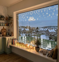 Salcar Weihnachts dekohäuschen Fensterbilder 9 Bögen – Winterliche Kanalhäuser, Tannenbäume & Schneeflocken, Wiederverwendbare Fenstersticker aus PVC für Fenster & Glas