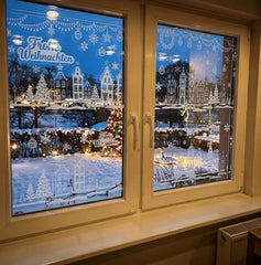 Salcar Weihnachts dekohäuschen Fensterbilder 9 Bögen – Winterliche Kanalhäuser, Tannenbäume & Schneeflocken, Wiederverwendbare Fenstersticker aus PVC für Fenster & Glas