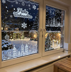 Salcar Weihnachts dekohäuschen Fensterbilder 9 Bögen – Winterliche Kanalhäuser, Tannenbäume & Schneeflocken, Wiederverwendbare Fenstersticker aus PVC für Fenster & Glas