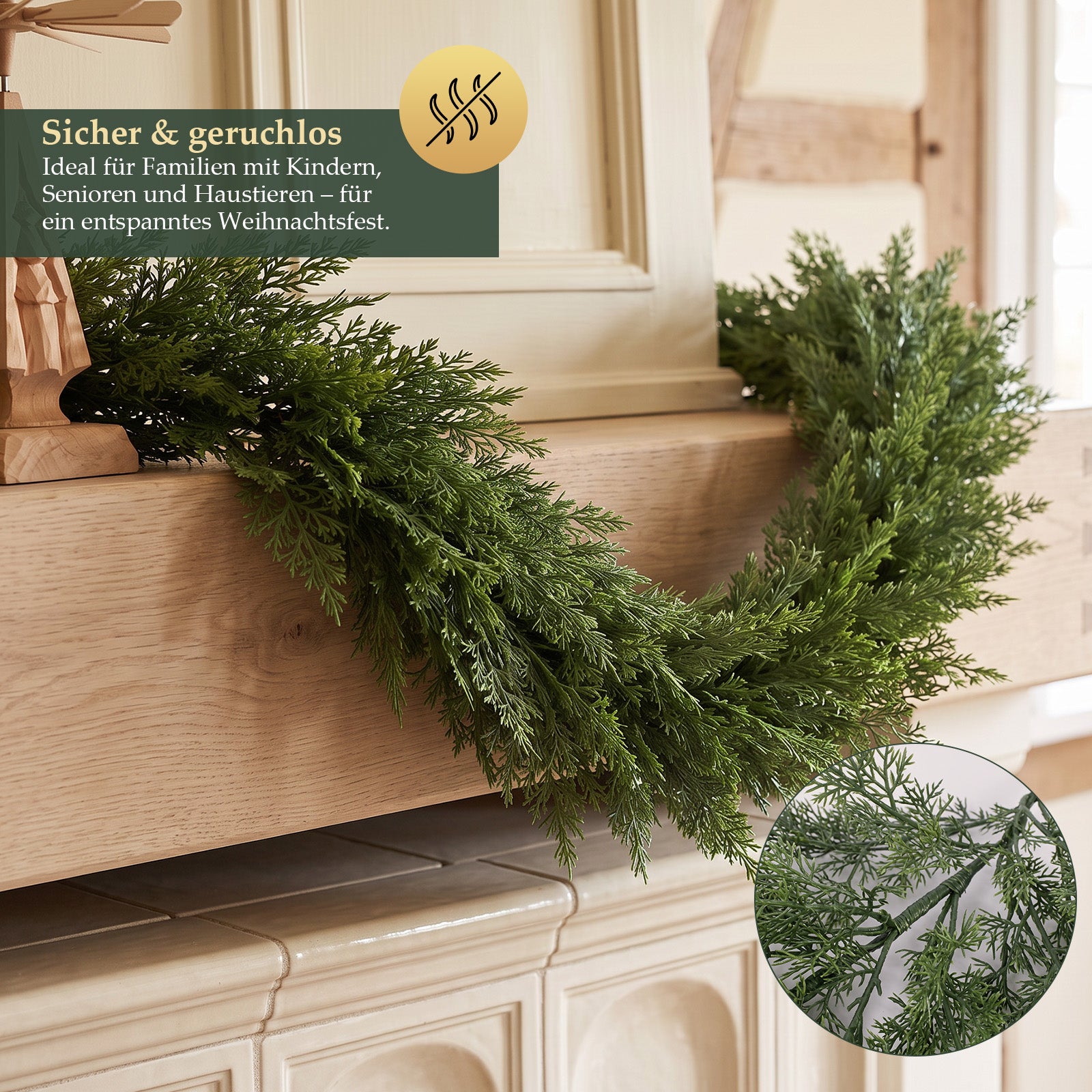 Salcar Künstliche Weihnachtsgirlande aus 100 % PE – Naturgetreue Thuja – sekeymall