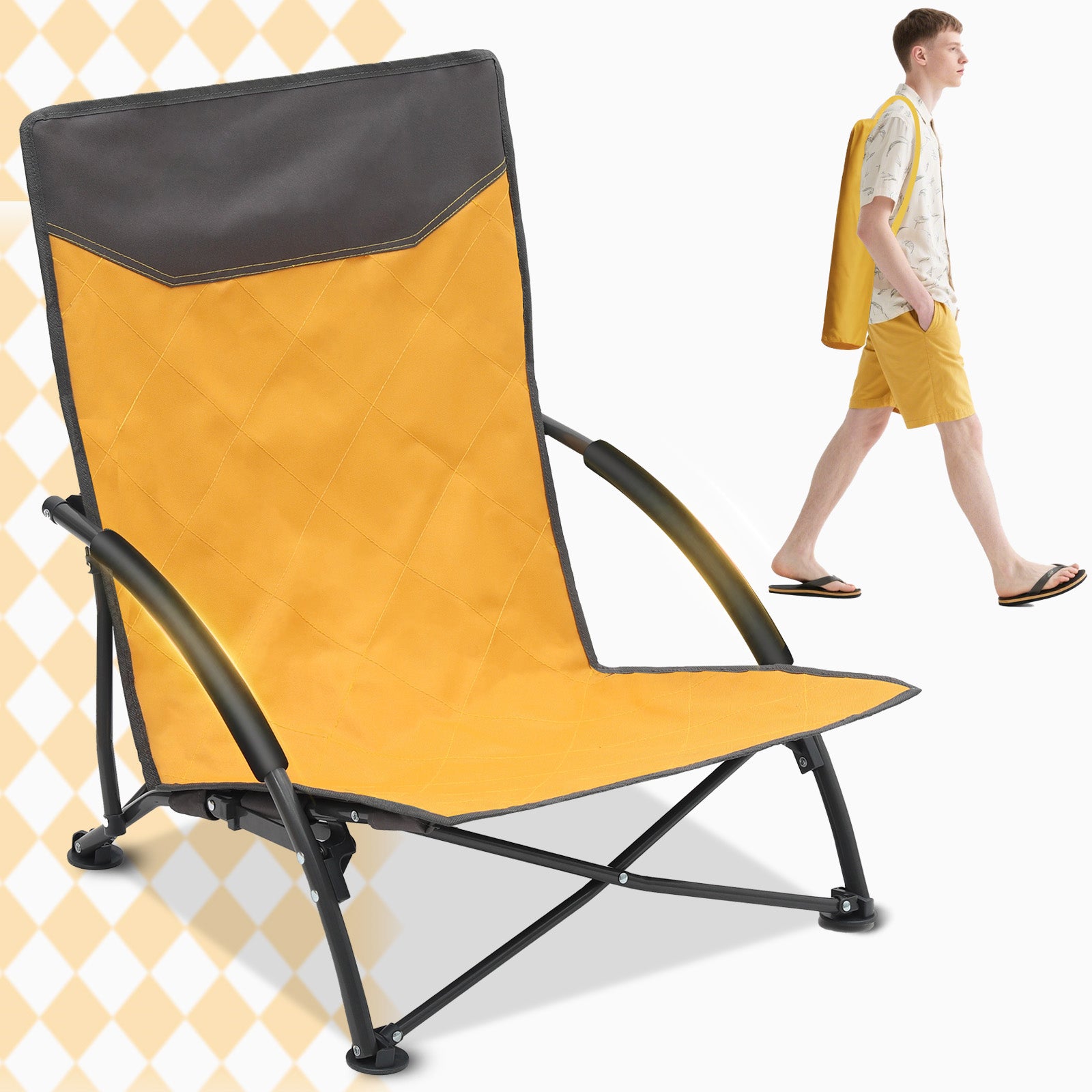 Faltbarer Strandliegestuhl mit gepolsterten Armlehnen – Leichter Campingstuhl bis 200 kg belastbar