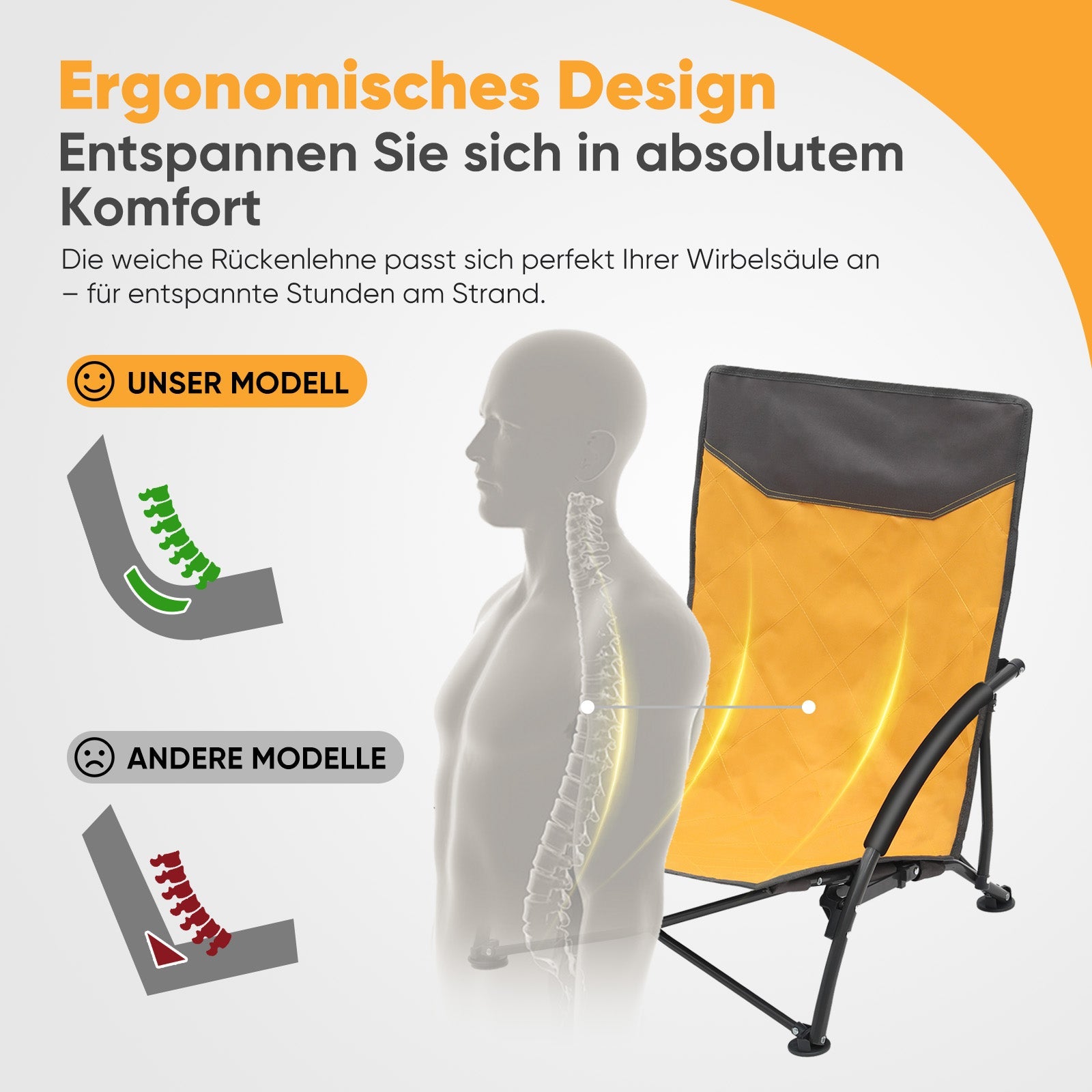 campingstuhl belastbar bis 200 kg Sekey Faltbarer Strandliegestuhl mit gepolsterten Armlehnen – Leichter – sekeymall