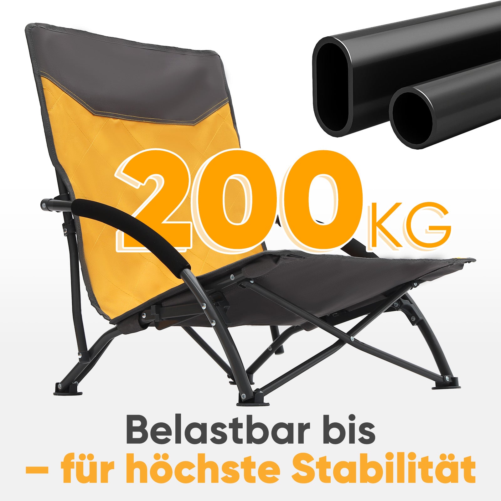 Faltbarer Strandliegestuhl mit gepolsterten Armlehnen – Leichter Campingstuhl bis 200 kg belastbar