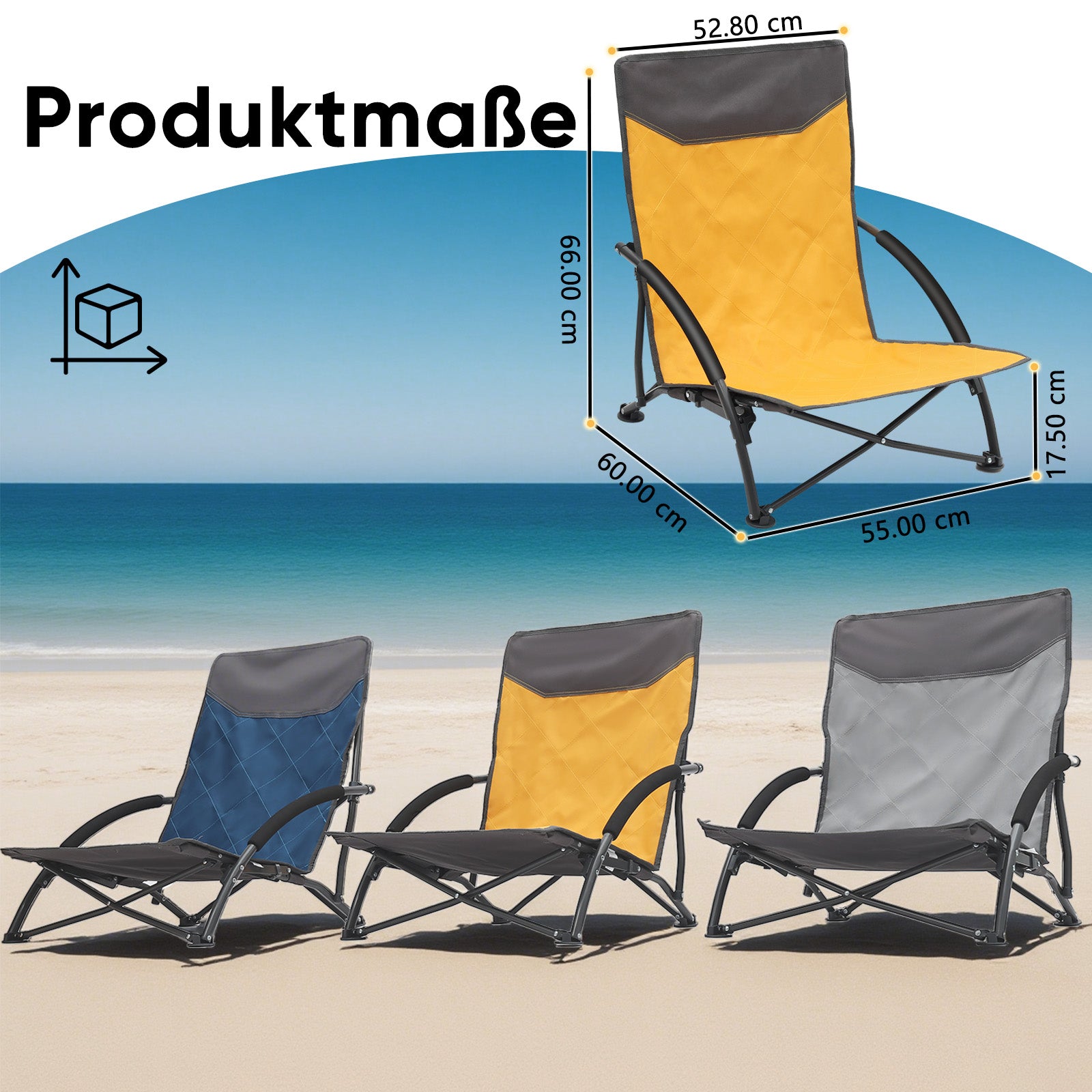 Faltbarer Strandliegestuhl mit gepolsterten Armlehnen – Leichter Campingstuhl bis 200 kg belastbar
