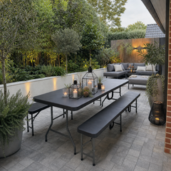 Sekey 3-tlg. Bierzeltgarnitur 180 cm – Klappbares Gartenmöbel-Set mit Tisch & 2 Bänken, Wetterfest & Tragbar für Garten, Balkon & Camping