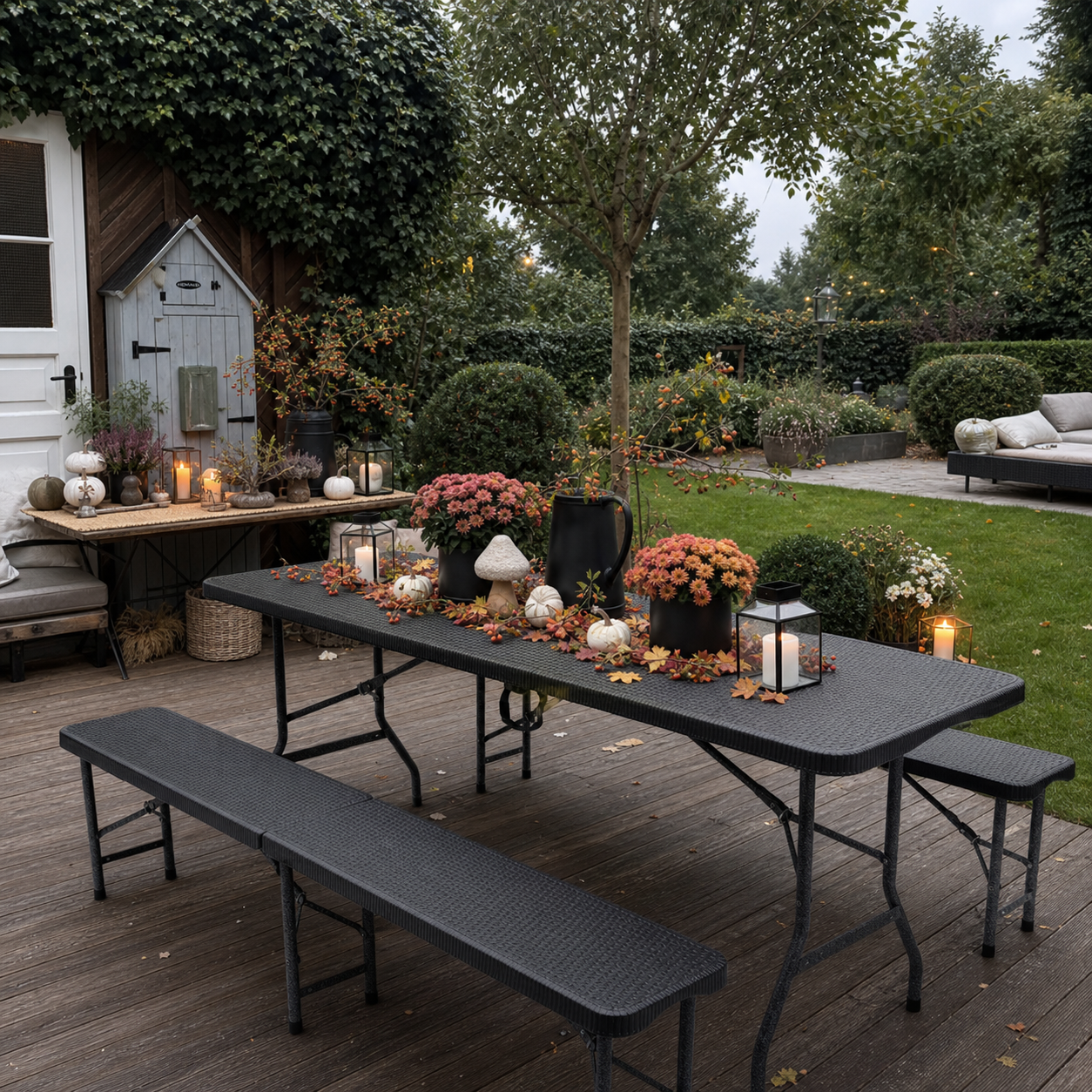 Sekey Klappbare Bierzeltgarnitur 180 cm im Rattan-Look – Gartenmöbel – sekeymall