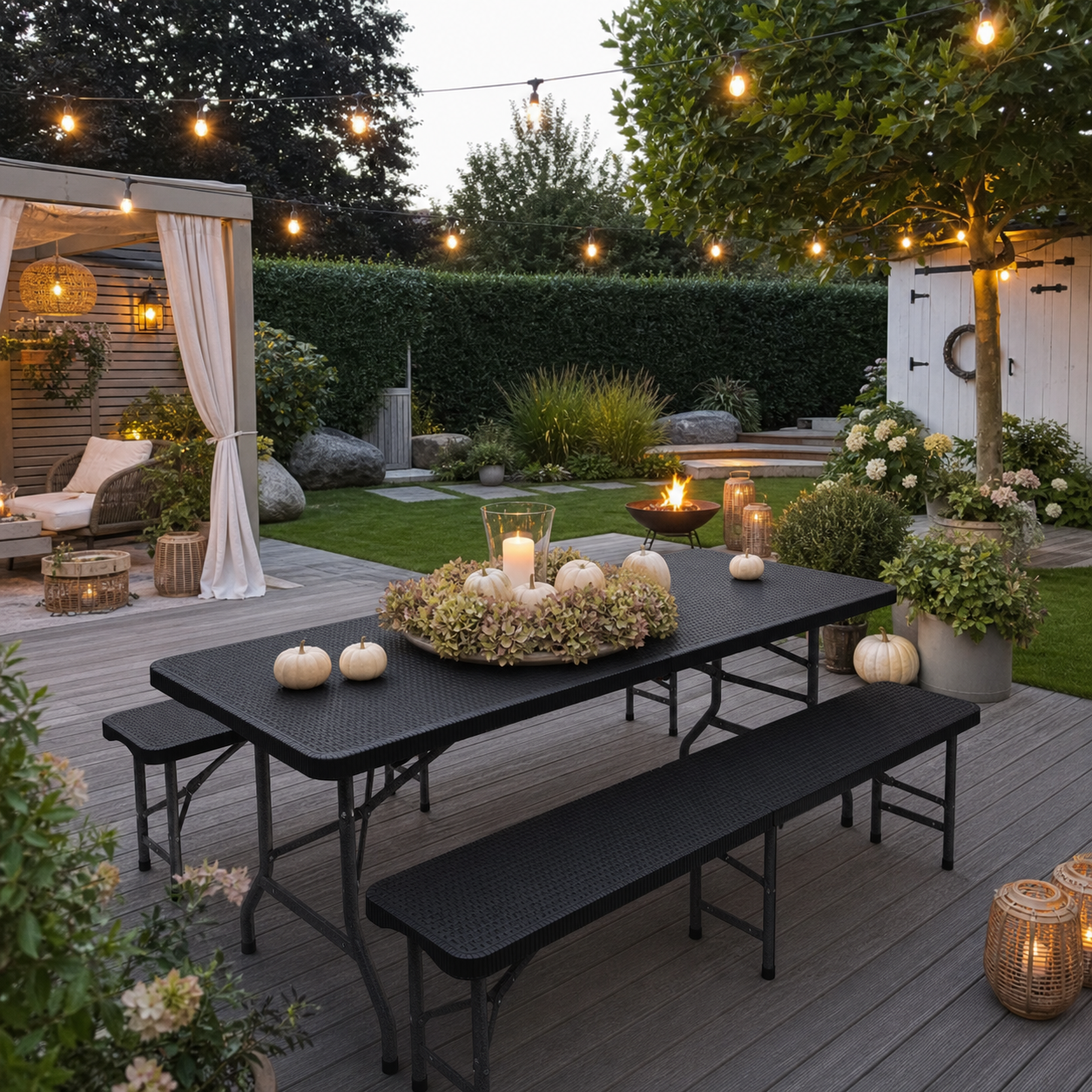 Sekey Klappbare Bierzeltgarnitur 180 cm im Rattan-Look – Gartenmöbel – sekeymall