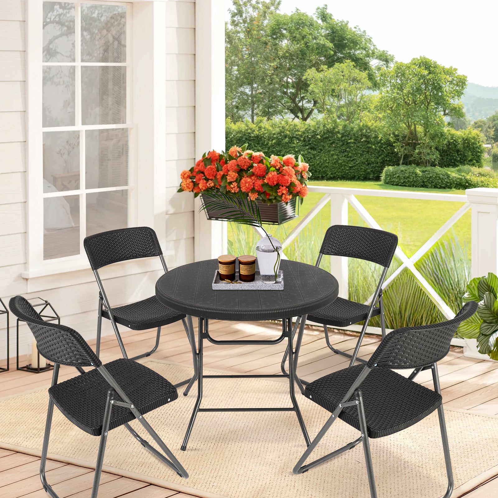 Sekey Balkonmöbel Set 5-teilig – Klappbares Balkonset für 4 Personen, – sekeymall