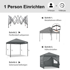 Sekey Faltpavillon 3x3 m mit 4 Seitenteilen & transparentem EVA-Regenschutz – Wasserdichter Gartenpavillon, Pop-Up Partyzelt mit 420D Oxford-Gewebe & UPF 50+