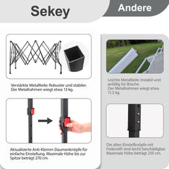 Sekey Faltpavillon 3x3 m mit 4 Seitenteilen & transparentem EVA-Regenschutz – Wasserdichter Gartenpavillon, Pop-Up Partyzelt mit 420D Oxford-Gewebe & UPF 50+