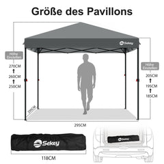 Sekey Faltpavillon 3x3 m mit 4 Seitenteilen & transparentem EVA-Regenschutz – Wasserdichter Gartenpavillon, Pop-Up Partyzelt mit 420D Oxford-Gewebe & UPF 50+