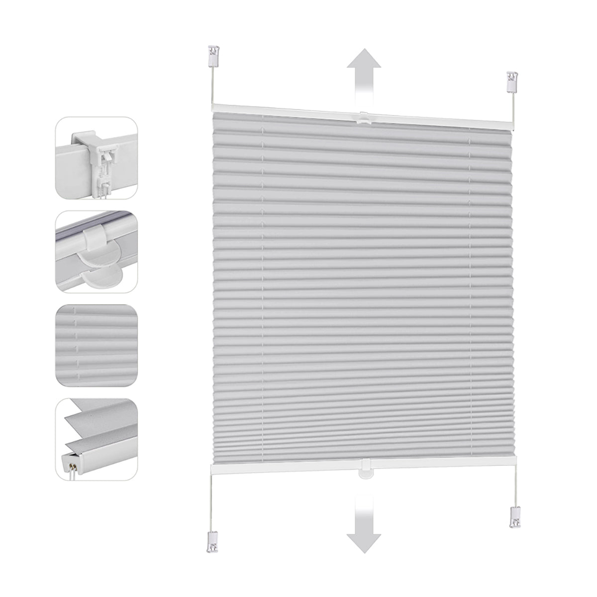 Sekey pleated blinds without drilling, light grey