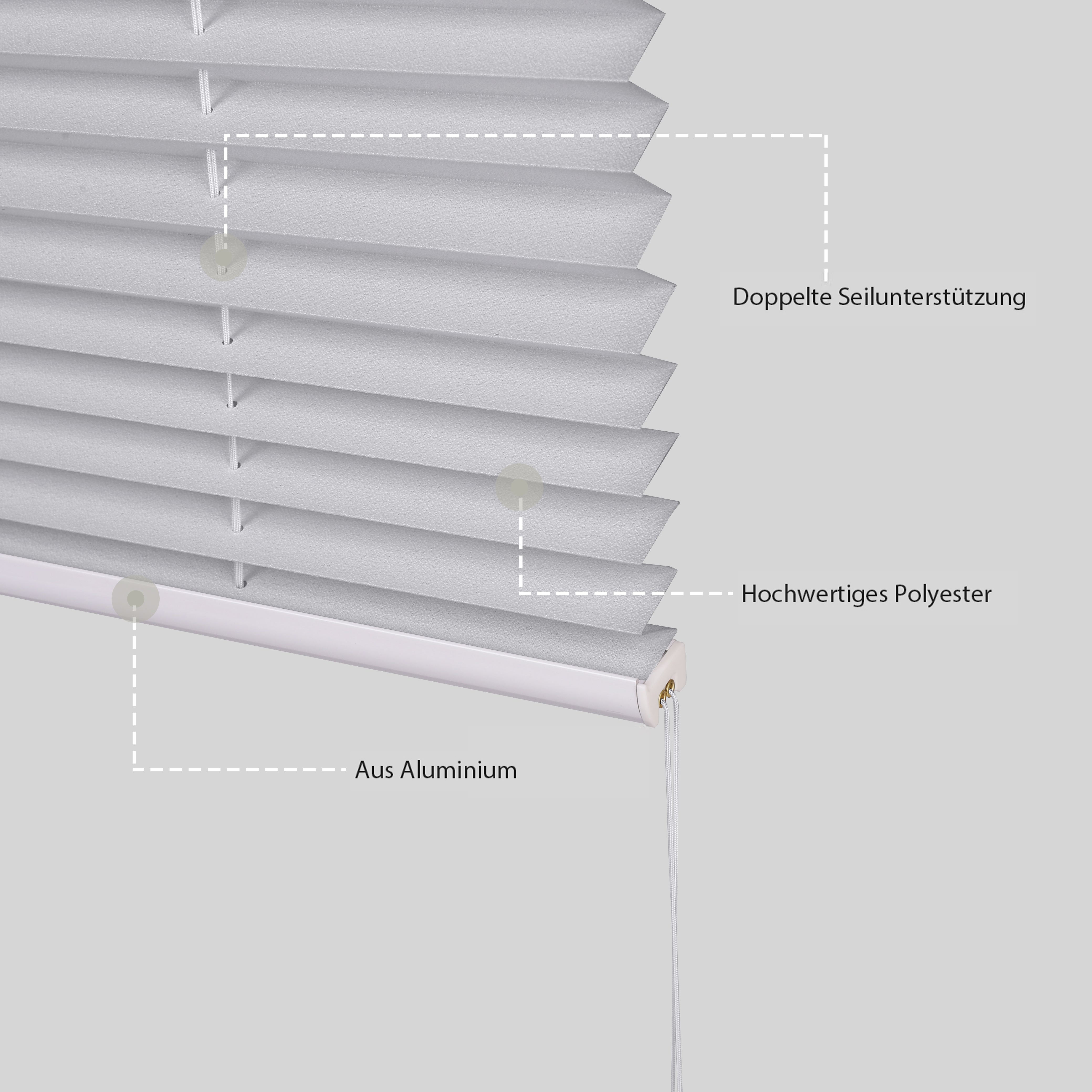 Sekey pleated blinds without drilling, light grey