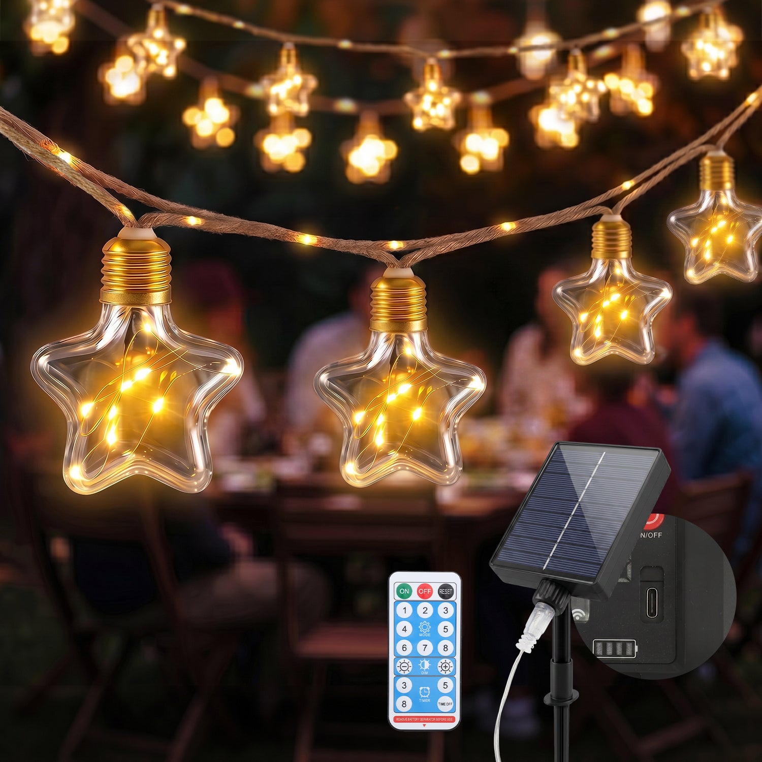 SALCAR LED Solar Hanfseil Lichterkette mit 10 Vintage-Glühbirnen und warmweißen LEDs für Garten und Balkon