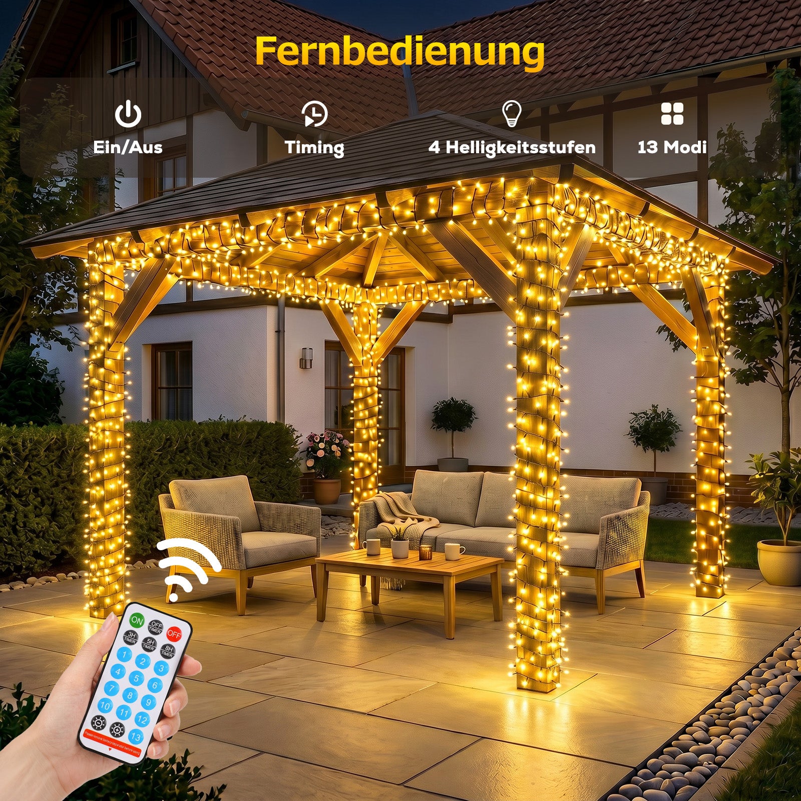 Salcar Solar Lichterkette Außen mit Fernbedienung – Warmweiß LED Garte – sekeymall