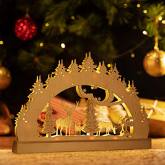 SALCAR LED Schwibbogen Weihnachten mit 10 LEDs – Batteriebetriebener Holz-Lichterbogen, Warmweißes Licht, Weihnachtsdeko für Innen, Fenster & Tisch