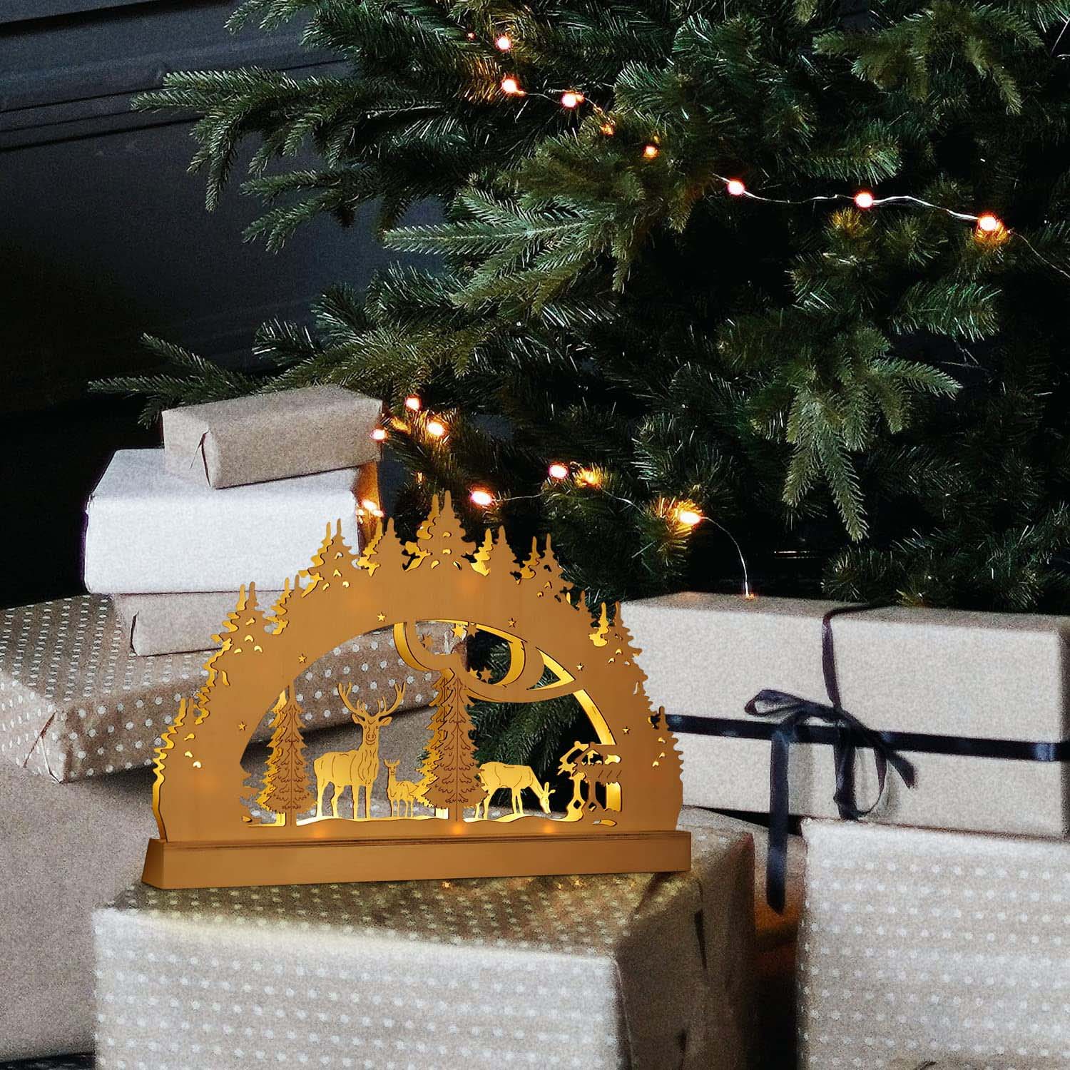 SALCAR LED Schwibbogen Weihnachten mit 10 LEDs – Batteriebetriebener Holz-Lichterbogen, Warmweißes Licht, Weihnachtsdeko für Innen, Fenster & Tisch