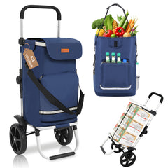 Sekey Faltbarer Einkaufstrolley 3-in-1 – Leichter Aluminium-Trolley 60 kg Tragkraft, Höhenverstellbarer Griff, Automatische Faltfunktion, Inklusive Kühlfach & Getränkefach, Ideal für Einkäufe & Camping