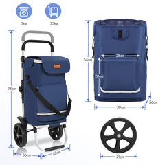 Sekey Faltbarer Einkaufstrolley 3-in-1 – Leichter Aluminium-Trolley 60 kg Tragkraft, Höhenverstellbarer Griff, Automatische Faltfunktion, Inklusive Kühlfach & Getränkefach, Ideal für Einkäufe & Camping