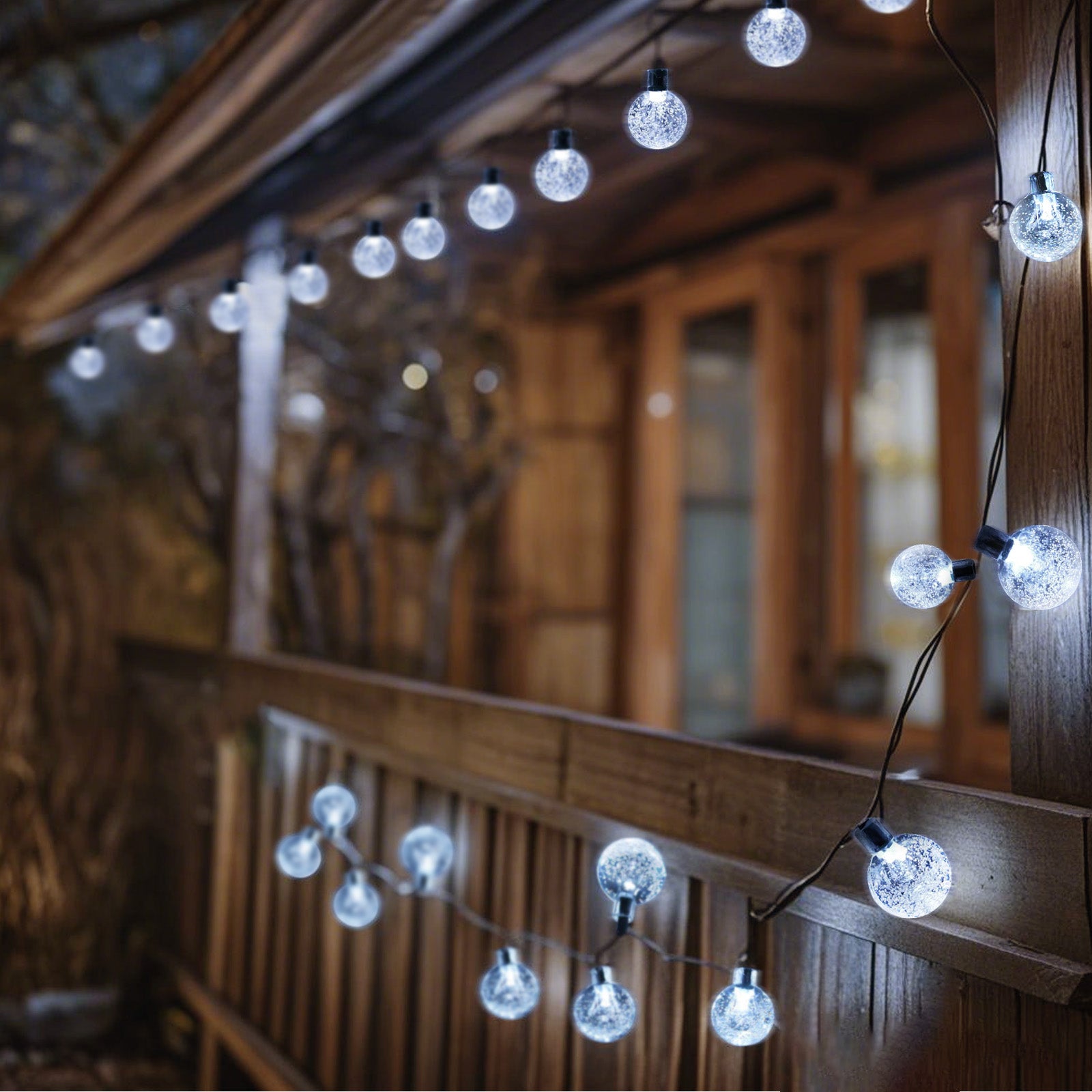 Salcar Solar LED Lichterkette kaltweiß – 15m Kristallkugeln, IP44 wasserdicht, Außenbeleuchtung für Garten, Terrasse, Weihnachten & Partydeko
