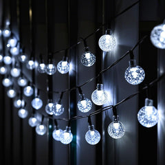 Salcar Solar LED Lichterkette kaltweiß – 15m Kristallkugeln, IP44 wasserdicht, Außenbeleuchtung für Garten, Terrasse, Weihnachten & Partydeko