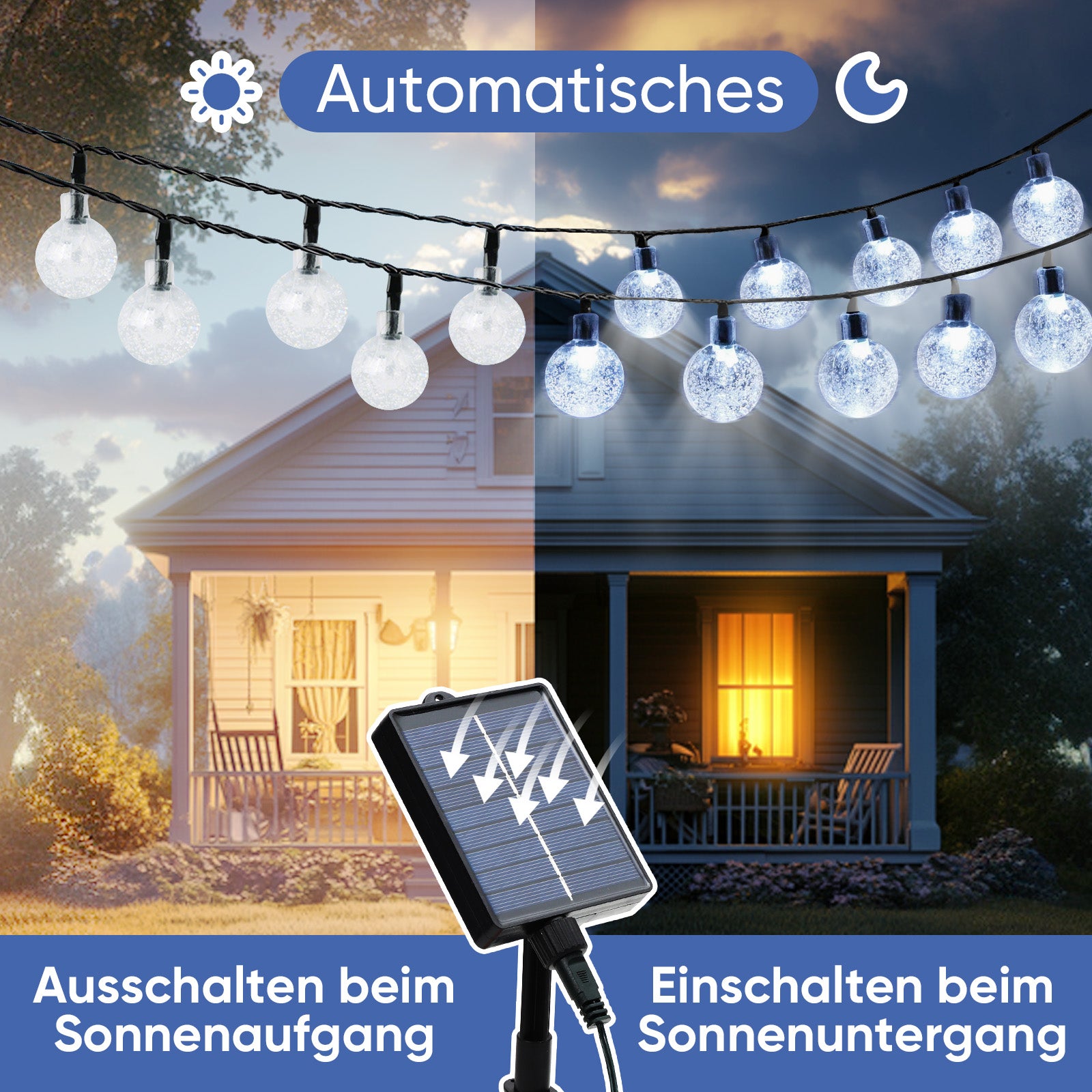 Salcar Solar LED Lichterkette kaltweiß – 15m Kristallkugeln, IP44 wasserdicht, Außenbeleuchtung für Garten, Terrasse, Weihnachten & Partydeko