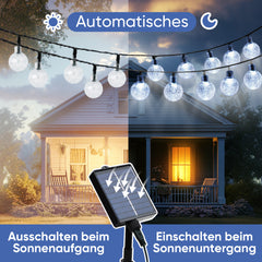 Salcar Solar LED Lichterkette kaltweiß – 15m Kristallkugeln, IP44 wasserdicht, Außenbeleuchtung für Garten, Terrasse, Weihnachten & Partydeko