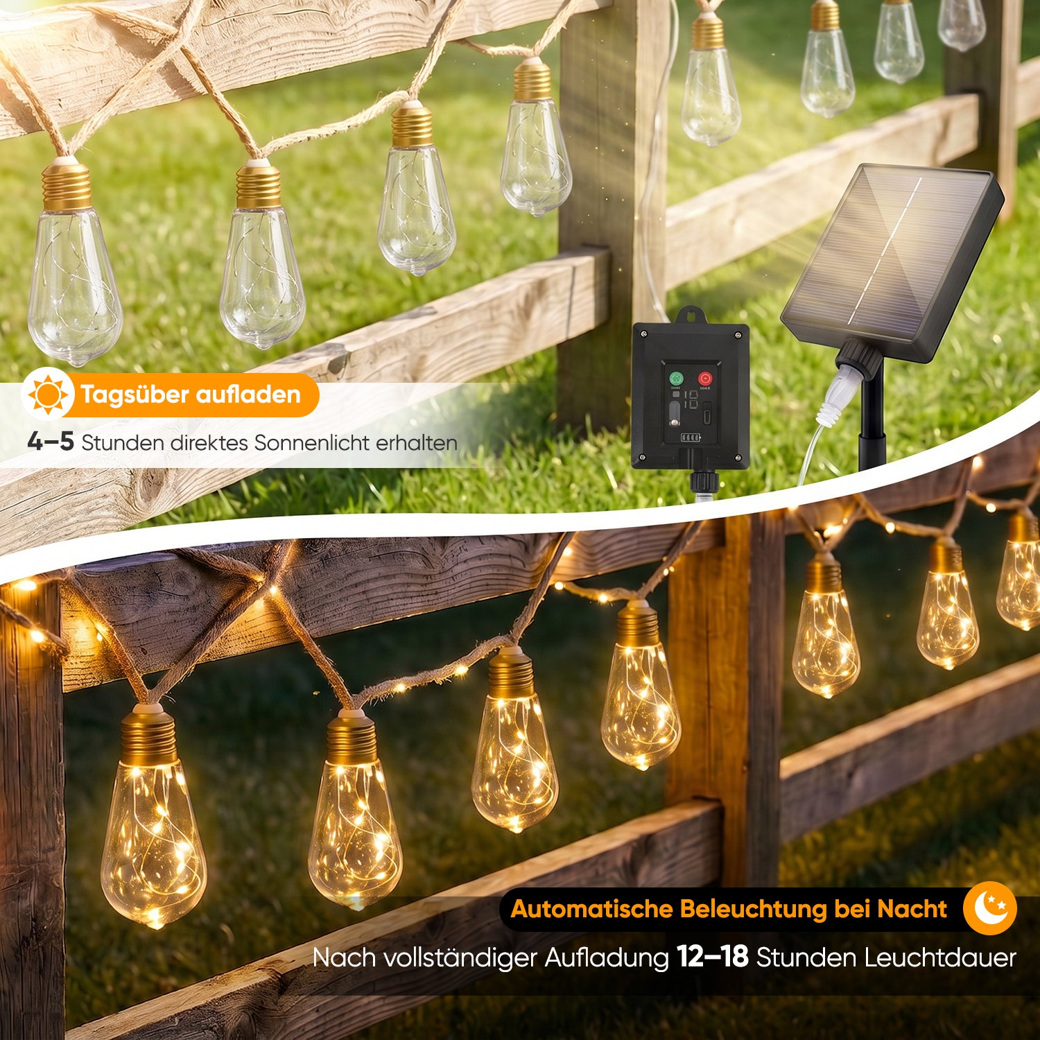 Salcar LED Solar Hanfseil Lichterkette Outdoor Vintage, 8 m (5 m Licht – sekeymall