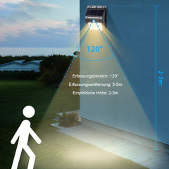 SALCAR Solar Wall Lights with Motion Sensor, 800 Lumens, Warm White, IP44 Waterproof – Solar Lamps for Outdoor Use, Garden, Balcony, Terrace