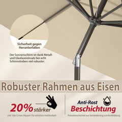 Sekey Runde Sonnenschirm Ø 350 cm mit Kurbel & Auto-Knickfunktion Windstabil, UPF 50+ Für Balkon, Terrasse & Garten Recyceltes Polyester (GRS-zertifiziert)
