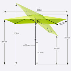 Sekey 300 x 200 cm Alu Sonnenschirm mit Kurbel, Sonnenschutz UV50+