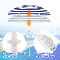 Sekey 180 cm Strandschirm mit Schutzhülle und Bodenhülse, Sonnenschutz UV50+