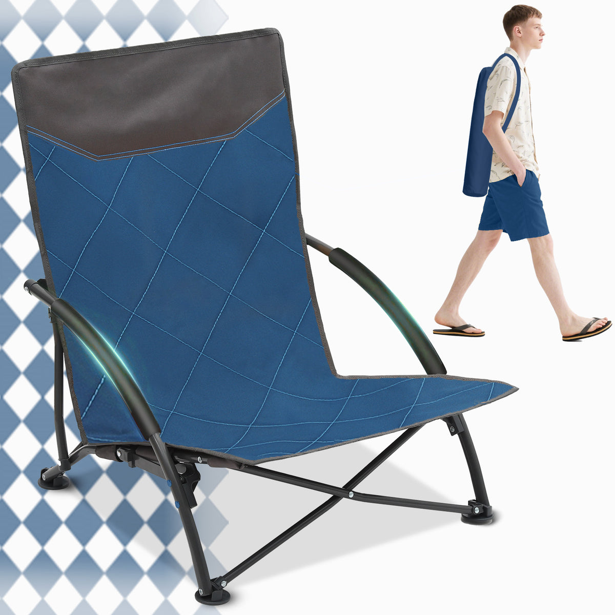 Faltbarer Strandliegestuhl mit gepolsterten Armlehnen – Leichter Campingstuhl bis 200 kg belastbar