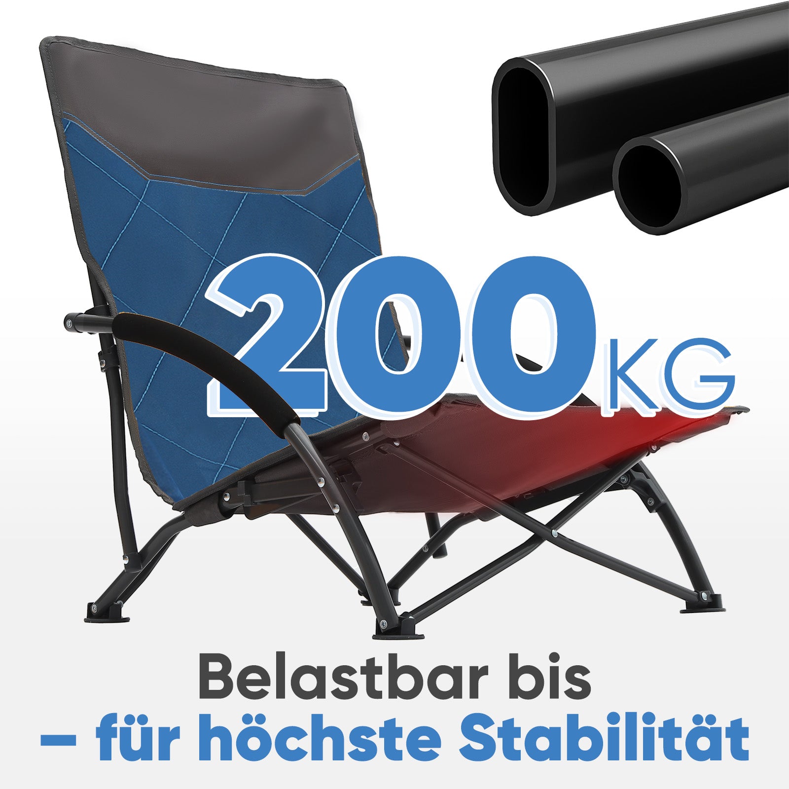 Faltbarer Strandliegestuhl mit gepolsterten Armlehnen – Leichter Campingstuhl bis 200 kg belastbar