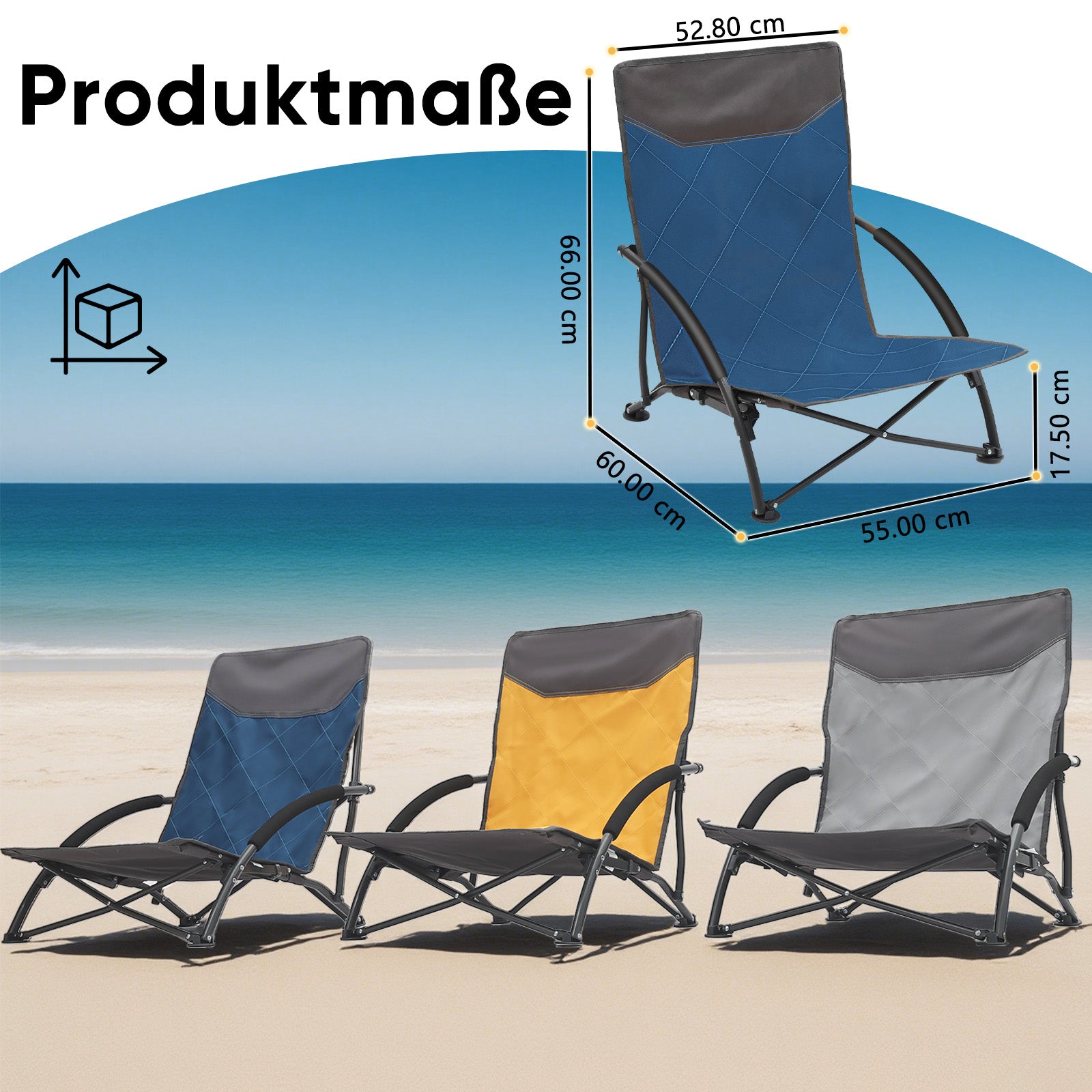 Faltbarer Strandliegestuhl mit gepolsterten Armlehnen – Leichter Campingstuhl bis 200 kg belastbar