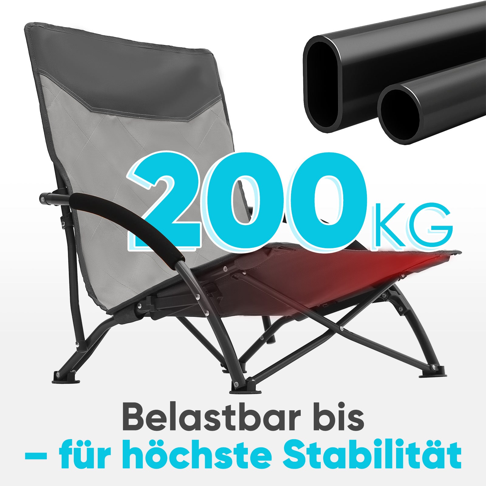 Faltbarer Strandliegestuhl mit gepolsterten Armlehnen – Leichter Campingstuhl bis 200 kg belastbar