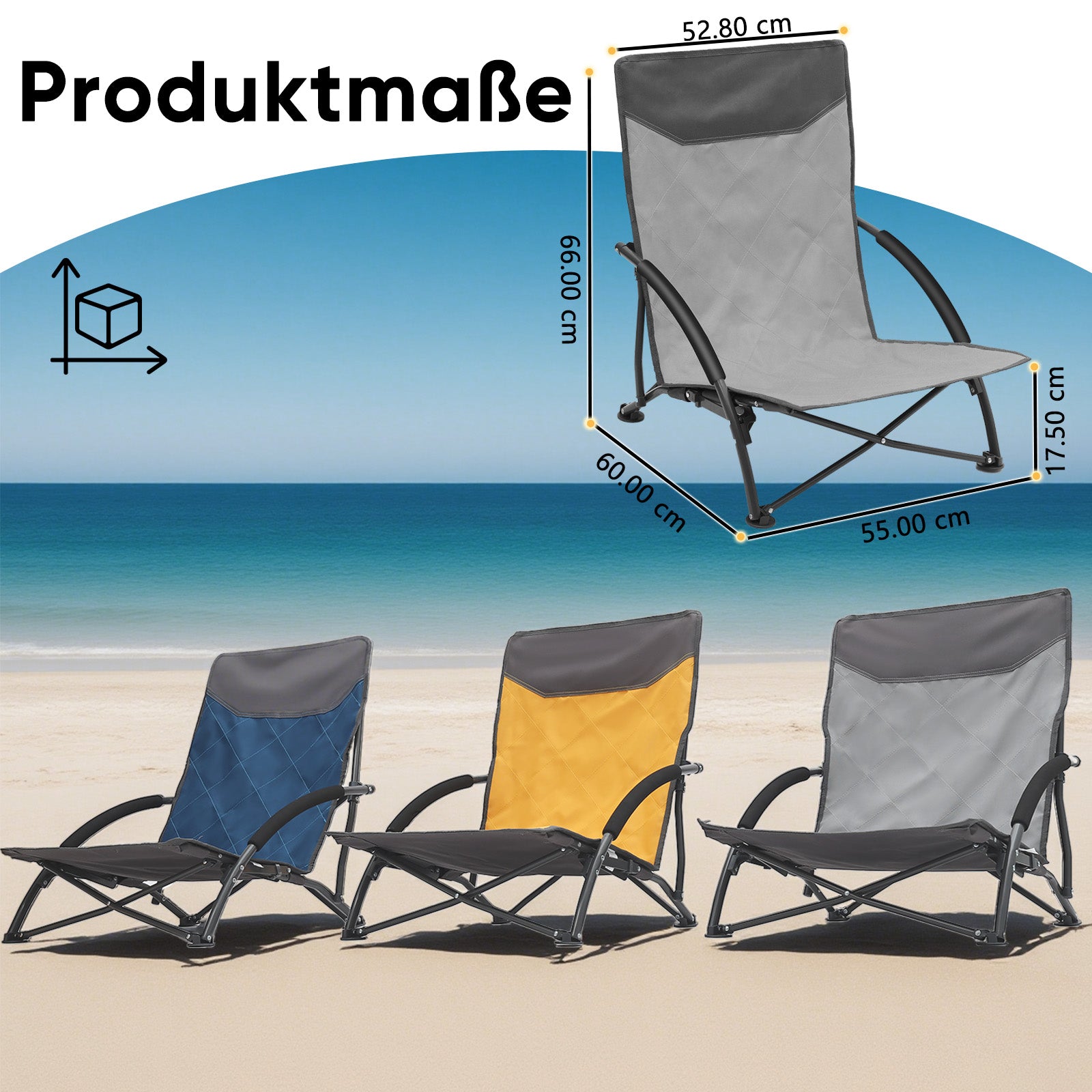 Faltbarer Strandliegestuhl mit gepolsterten Armlehnen – Leichter Campingstuhl bis 200 kg belastbar