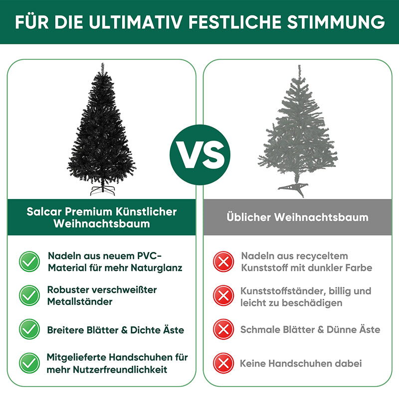 Salcar 180/210cm Künstlicher Weihnachtsbaum Schwarzer Weihnachtsbaum mit Ständer, Edeltanne, mit 735/1025 Spitzen