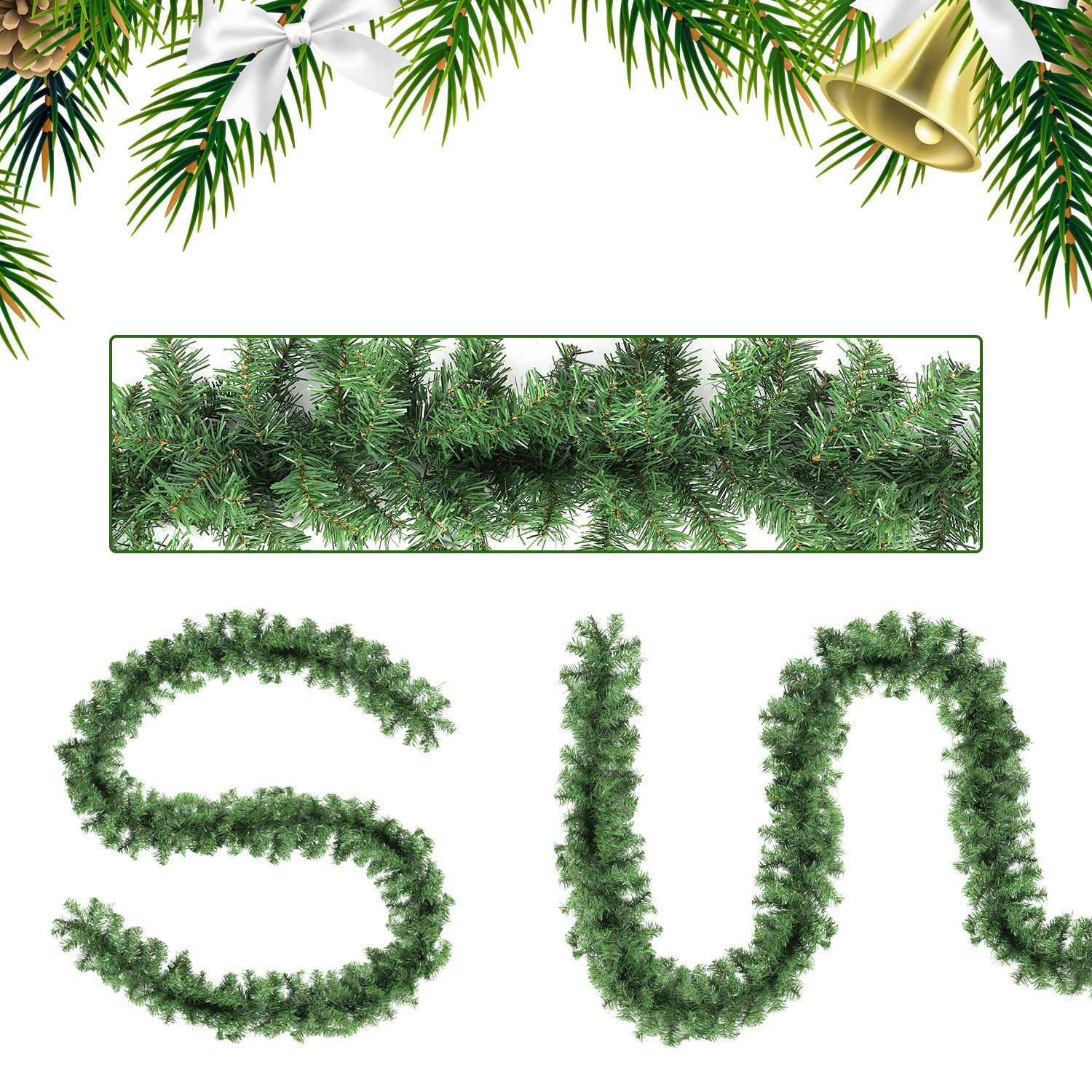 Salcar Weihnachtsgirlande künstlich Grün PVC – 3m/5m/10m, Realistische Tannengirlande für Innen & Außen, Dekoration für Tür, Kamin & Weihnachtsbaum