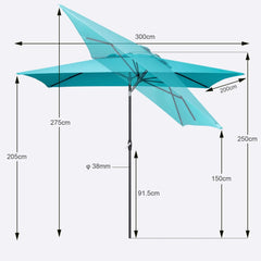 Sekey 300 x 200 cm Alu Sonnenschirm mit Kurbel, Sonnenschutz UV50+ Sekey