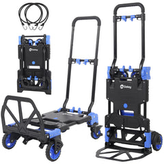 Sekey 2-in-1 Klappbare Sackkarre & Transportwagen – 150 kg Tragkraft, Leichter Alurahmen, TPR-Doppellagerräder, Feststellbremse & Höhenverstellbarer Griff, inkl. 2 Expanderseile