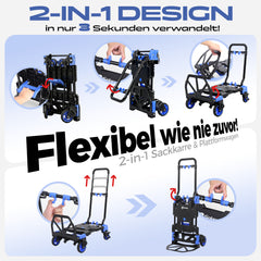 Sekey 2-in-1 Klappbare Sackkarre & Transportwagen – 150 kg Tragkraft, Leichter Alurahmen, TPR-Doppellagerräder, Feststellbremse & Höhenverstellbarer Griff, inkl. 2 Expanderseile