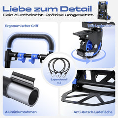 Sekey 2-in-1 Klappbare Sackkarre & Transportwagen – 150 kg Tragkraft, Leichter Alurahmen, TPR-Doppellagerräder, Feststellbremse & Höhenverstellbarer Griff, inkl. 2 Expanderseile