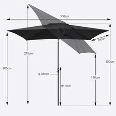Sekey 300 x 200 cm Alu Sonnenschirm mit Kurbel, Sonnenschutz UV50+ Sekey
