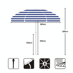 Sekey Sonnenschirm Ø160 cm rund – mit Tragetasche & Bodenhülse, für Balkon & Strand Sekey