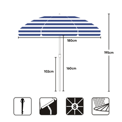 Sekey Sonnenschirm Ø 180 cm Rund Strandschirm Balkonschirm mit Tragetasch und Bodenhülse Sekey